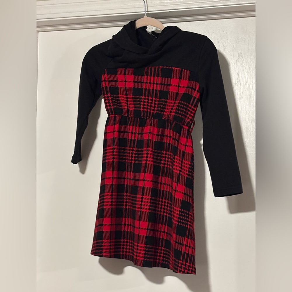 SHEIN Red and Black Plaid Casual Kids Dress